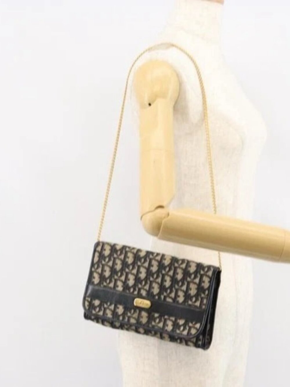 Christian Dior Trotter Canvas Chain Shoulder Bag Navy Auth 149106A - Picture 15 of 16